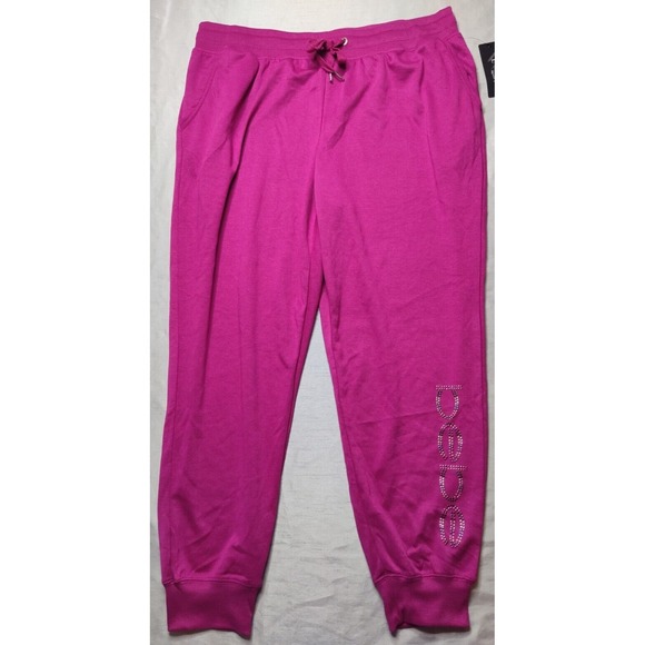 BEBE SPORT Women Plus Size 2X Festival Fuschia Nailhead Jogger Sweatpants NEW - Picture 2 of 16